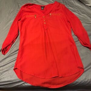 Rue21 Vibrant Red Blouse with Gold Details